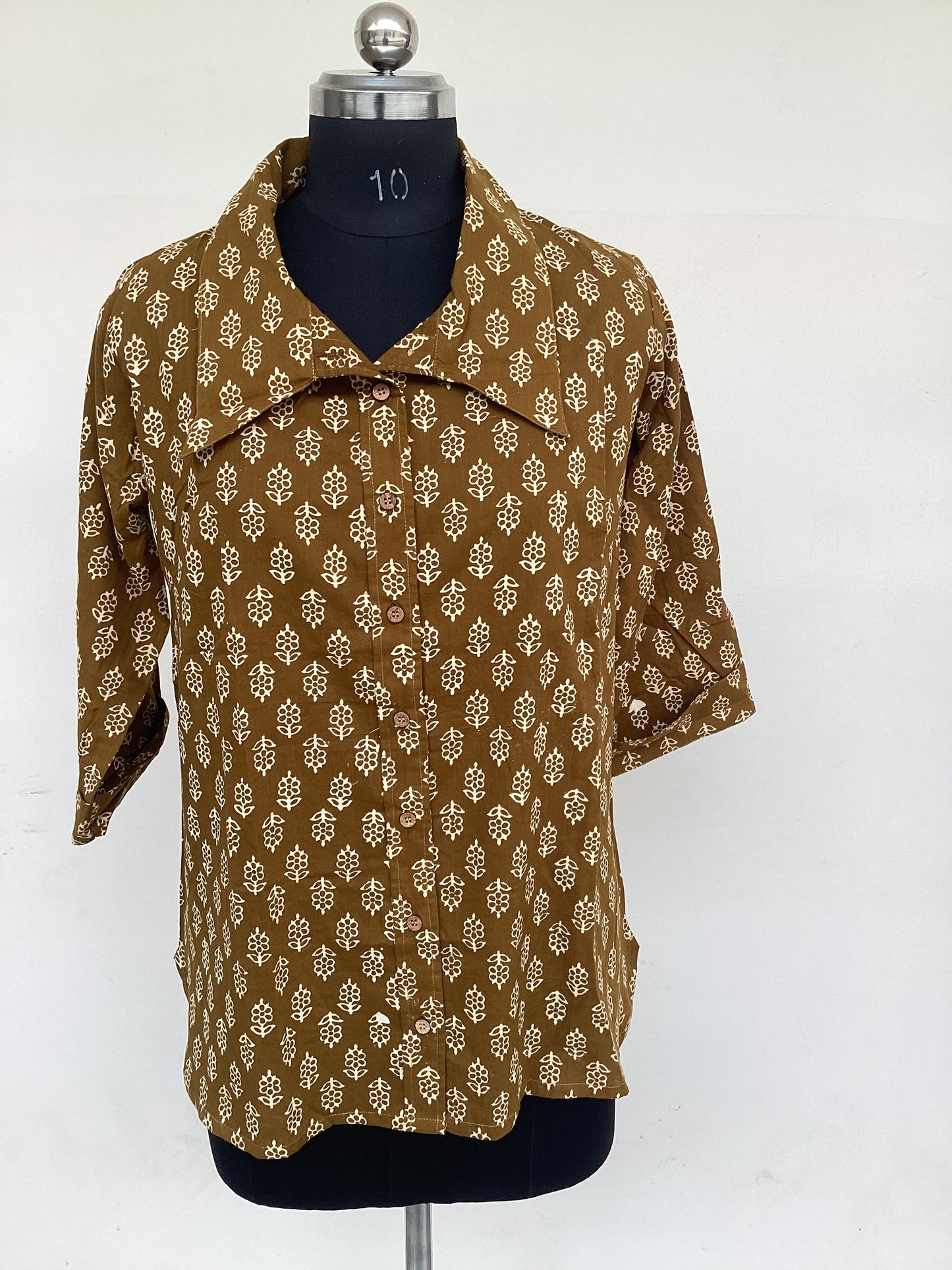 Olive Block Print Cotton Shirt