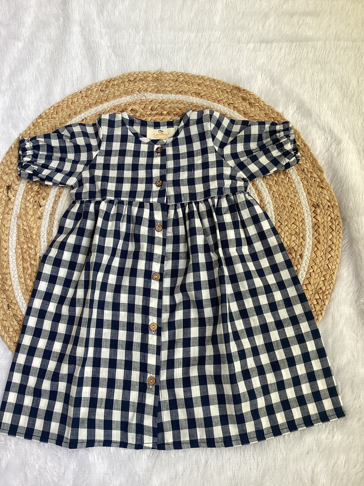 Classic Navy Gingham Mul Cotton Frock with Matching Bow