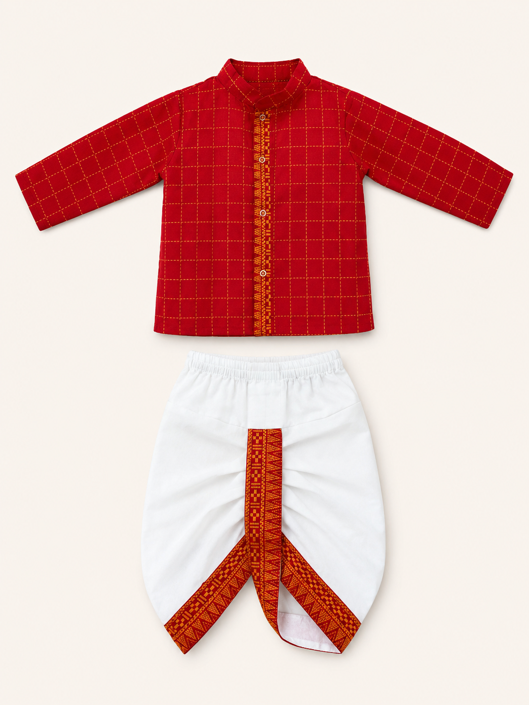 Yellow checks Festive Kurta & Dhoti Set for Boys | 100% Pure Cotton