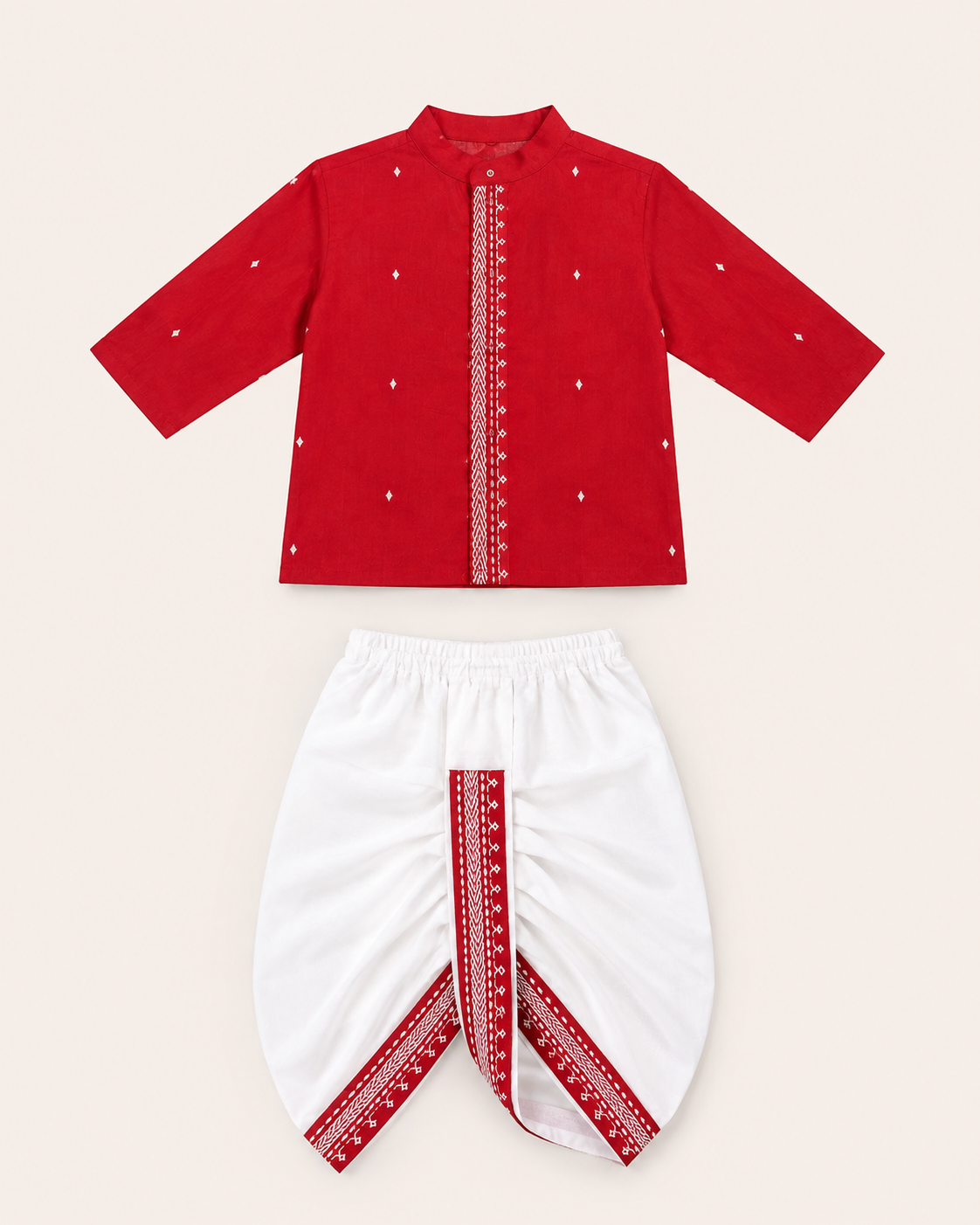 Red buti Festive Kurta & Dhoti Set for Boys | 100% Pure Cotton