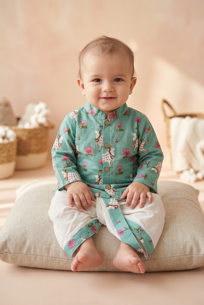 Diwali Traditional Pichwai Print Festive Kurta & Dhoti Set for Boys | 100% Pure Cotton