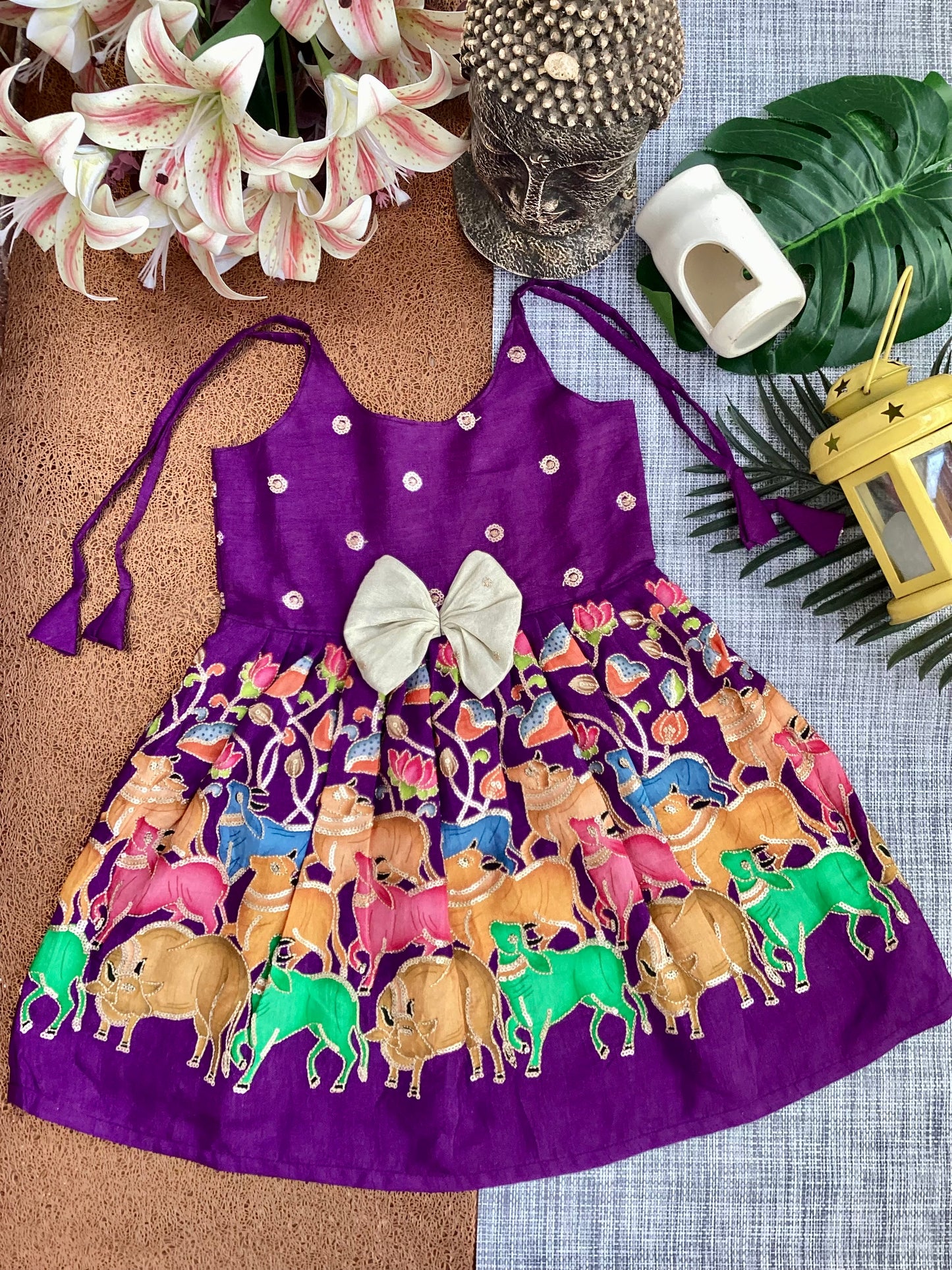 Purple Pure Natural Crepe Pichwai print with Sequin Frock - Perfect for Special Occasions