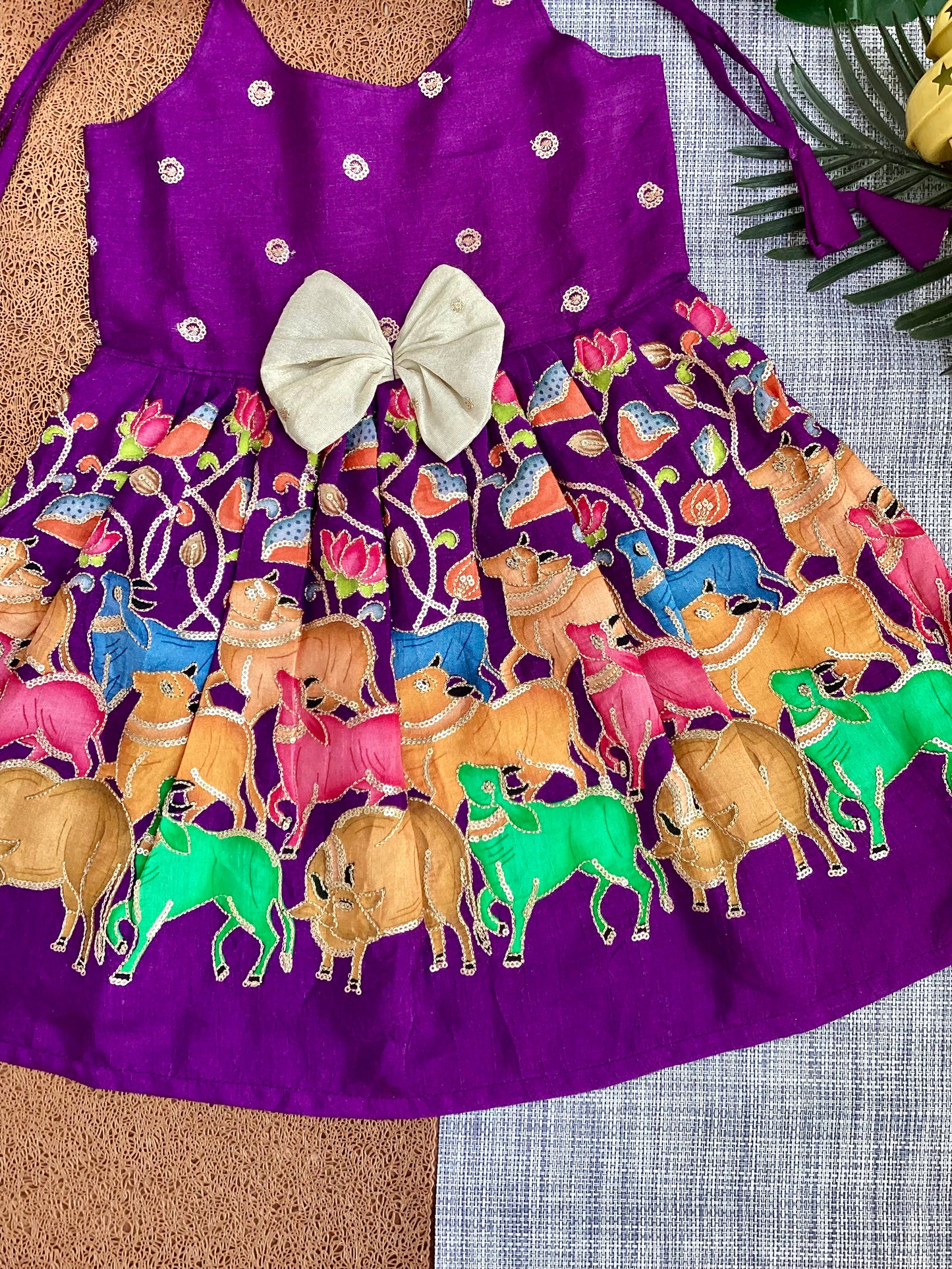 Purple Pure Natural Crepe Pichwai print with Sequin Frock - Perfect for Special Occasions