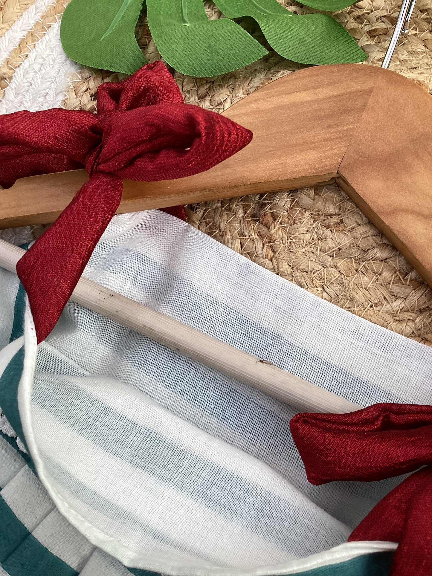 GREEN STRIPED COTTON FROCK WITH RED STRAPES