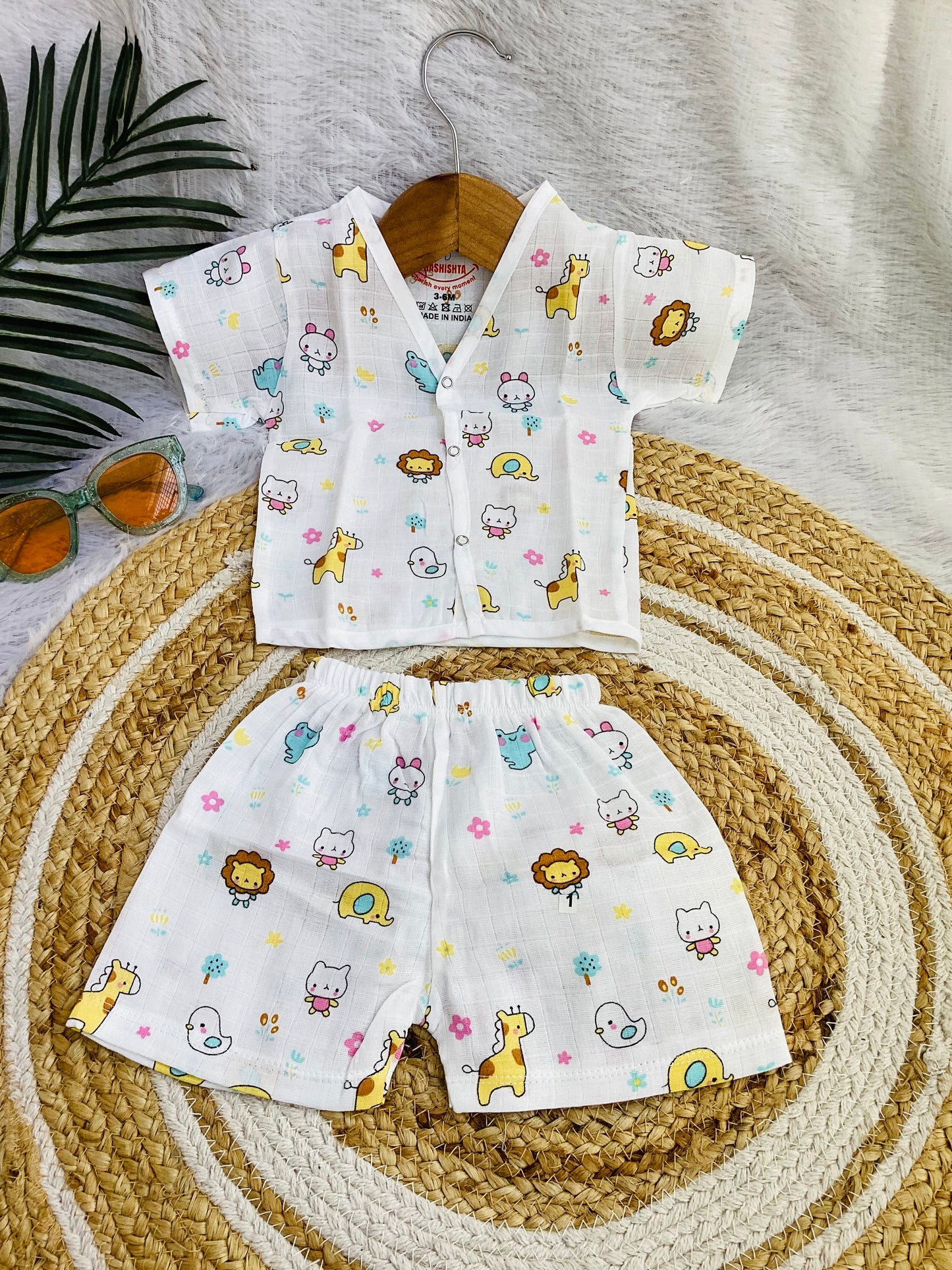 MUSLIN SHIRT & SHORT WITH EXTRA PANT(3 PIECE SET)-Lion print