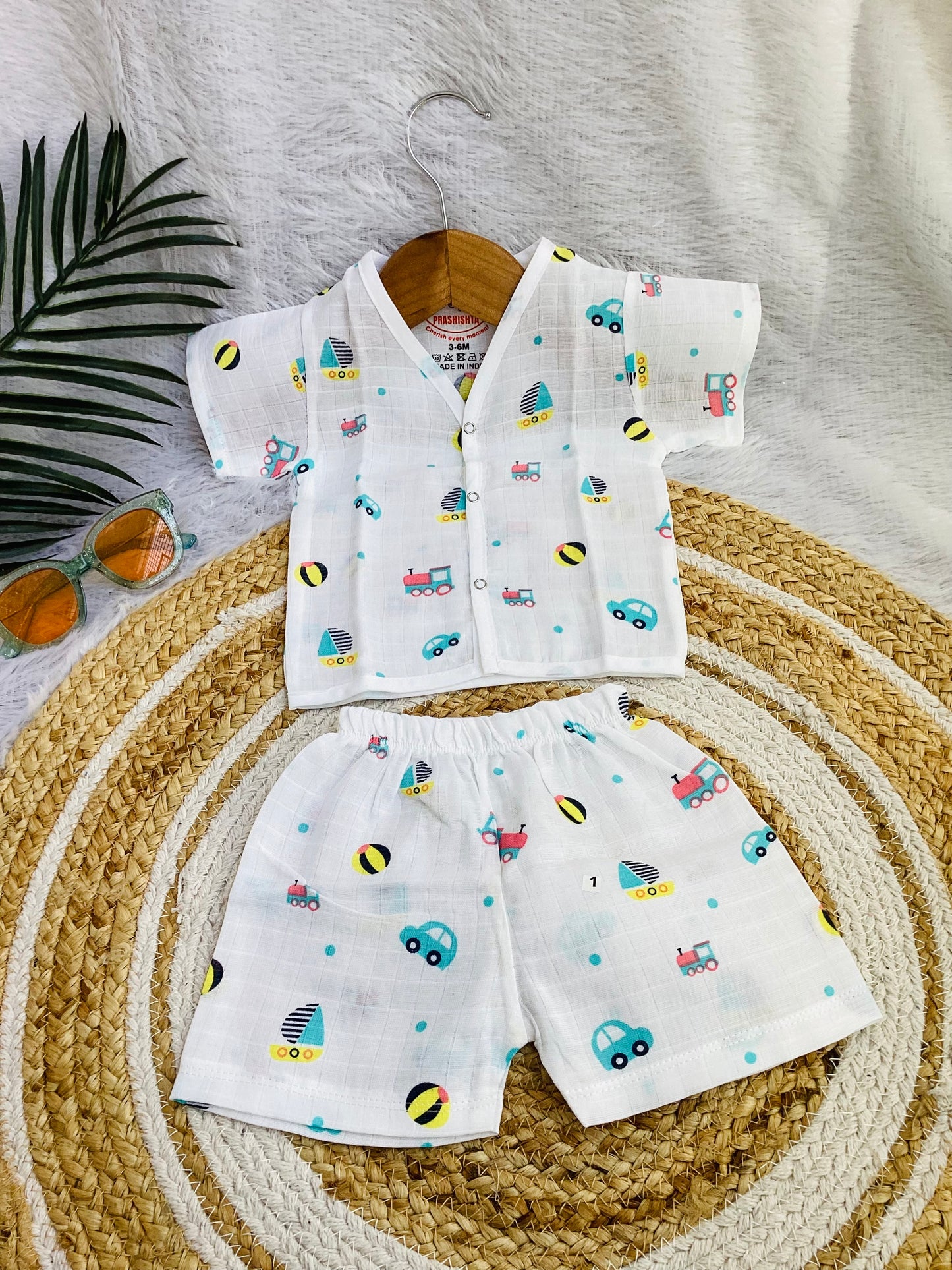 MUSLIN SHIRT & SHORT (2 PIECE SET)-Beep print