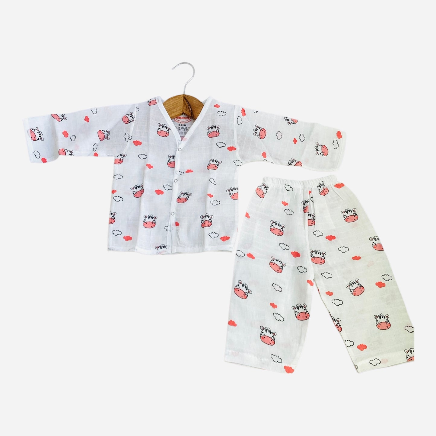 Muslin Full Sleeve Pyjama/Sleep Suit -Moo-Moo Print