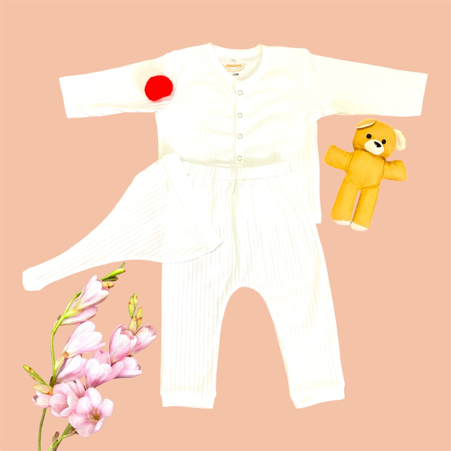 White Stripes Sleep Suits with Beanie(knot Hat)