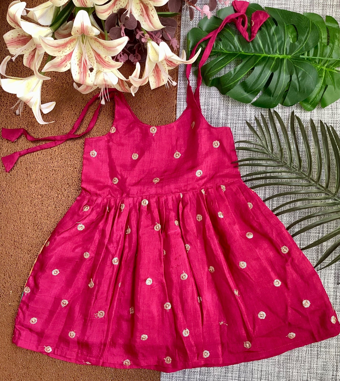 Pink Pure Natural Crepe Pichwai Print Sequin Frock - Perfect for Special Occasions