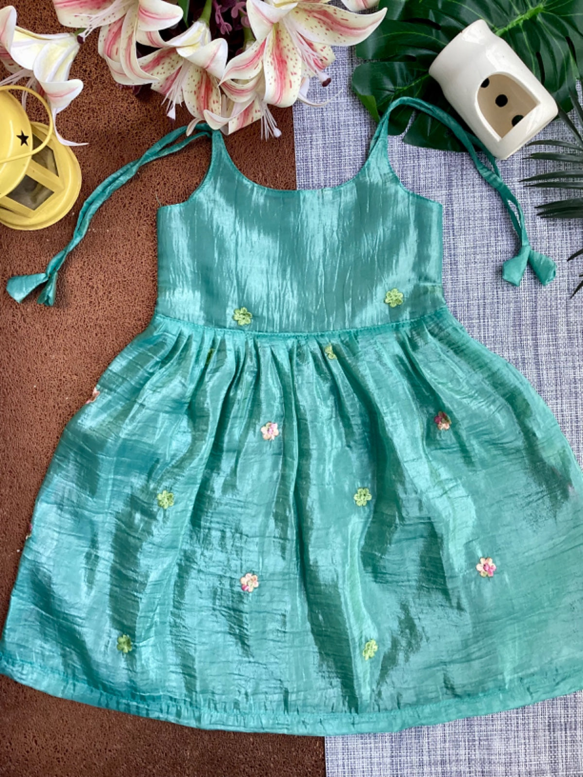 Green Crush Tissue Organza Frock - Perfect for Special Moments