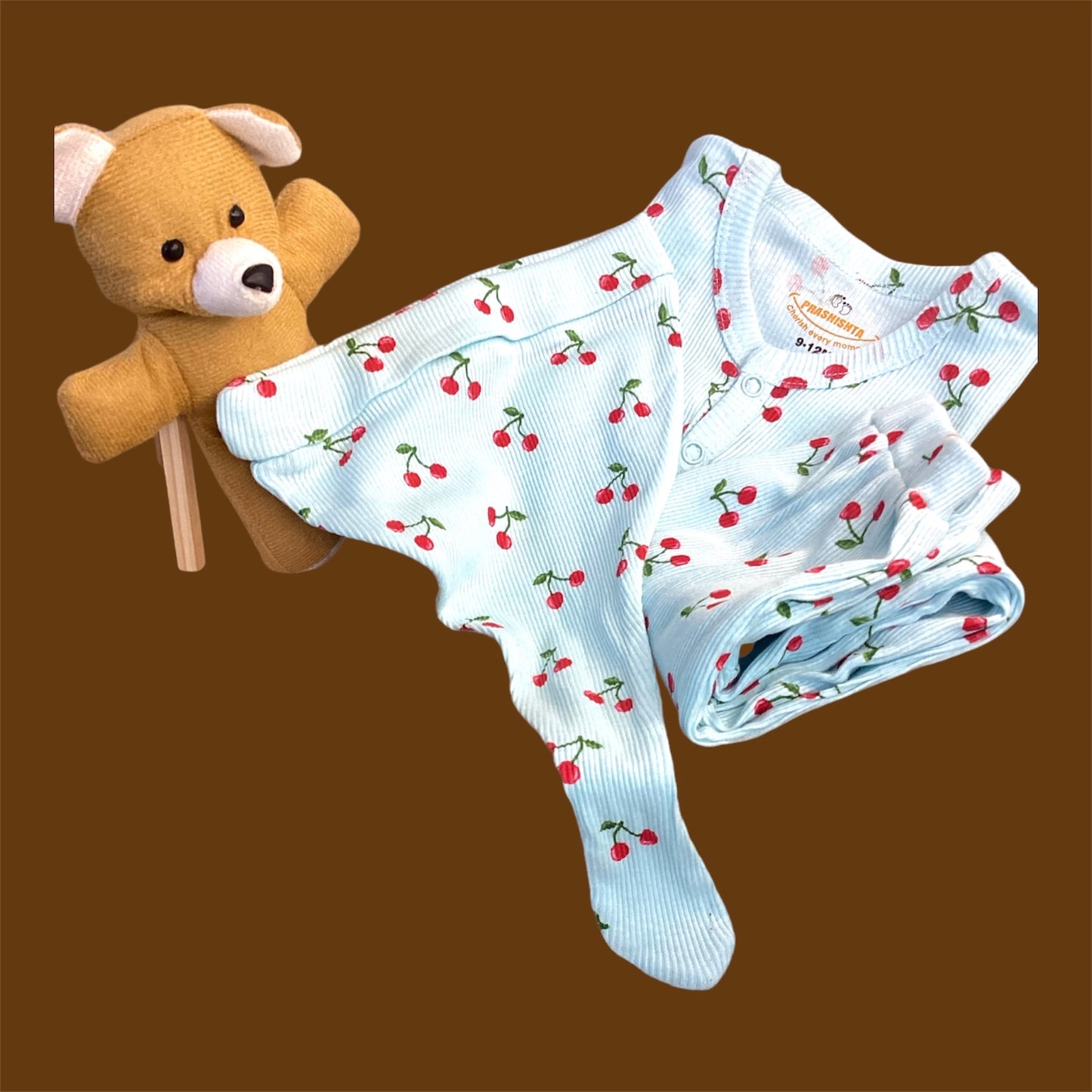 Cherry Sleep Suits with Beanie(Knot Hat)
