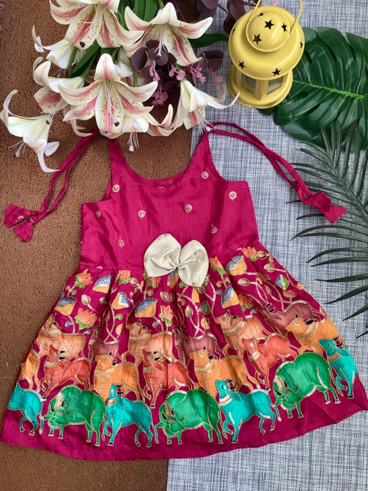 Pink Pure Natural Crepe Pichwai Print Sequin Frock - Perfect for Special Occasions