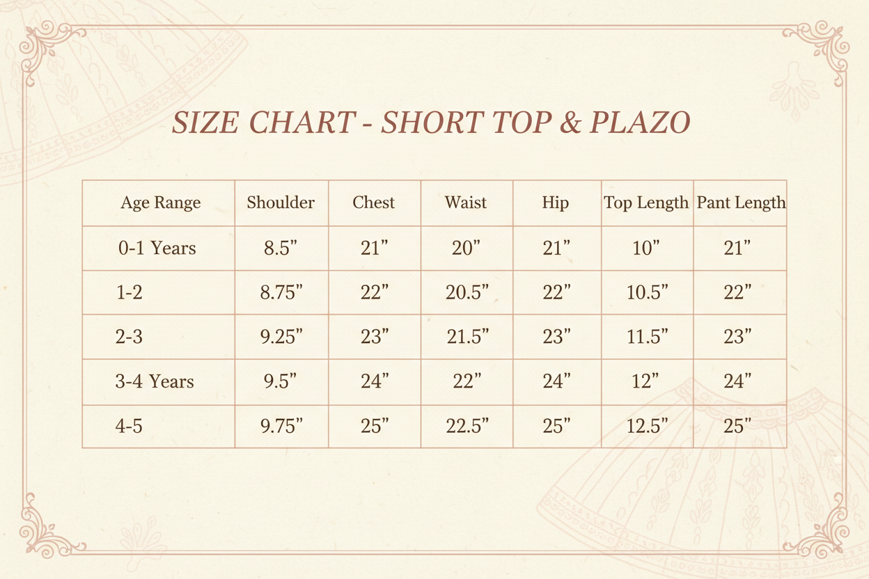 Size Chart - Short Top & Plazo