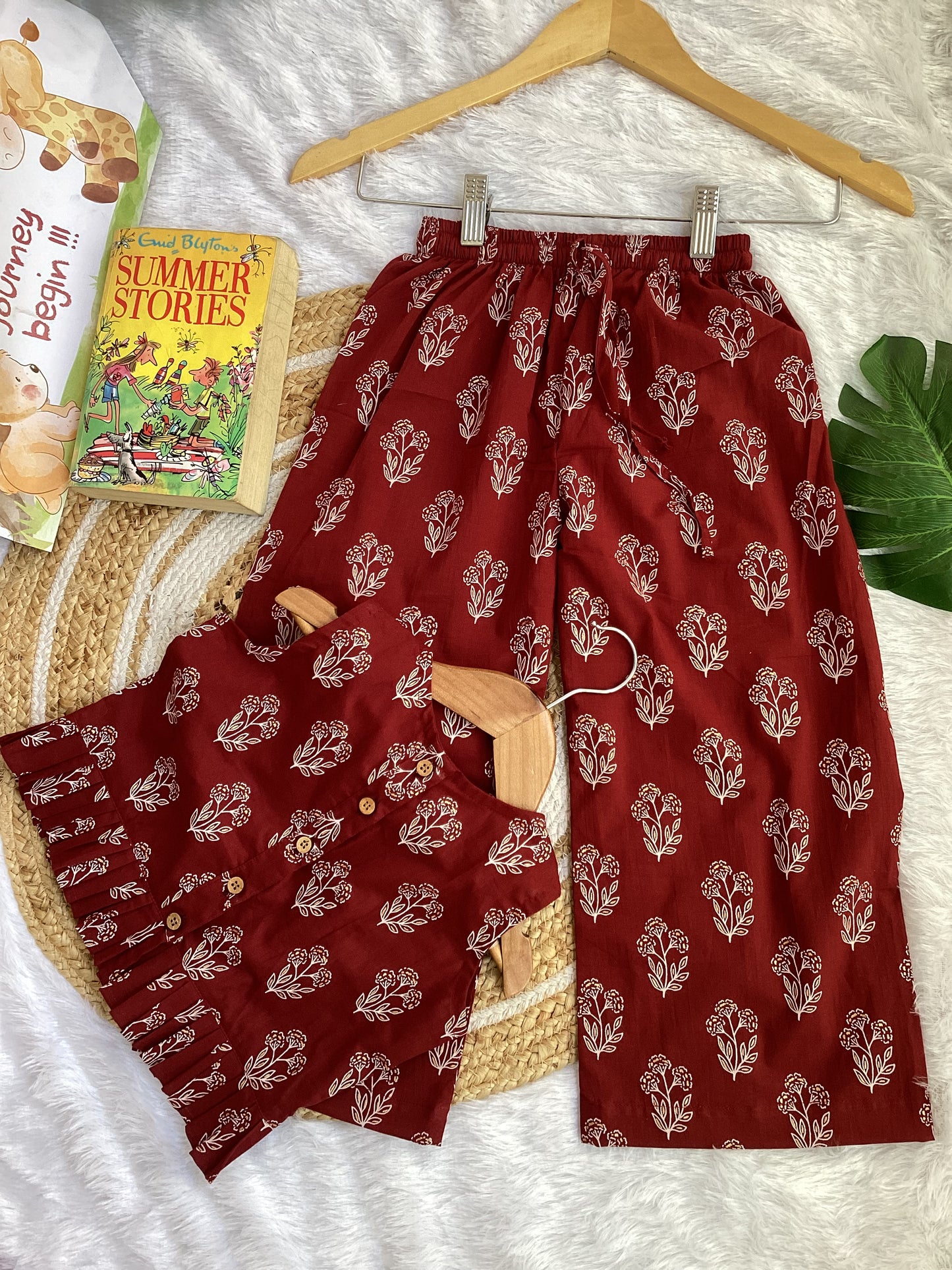 Maroon Bloom Cotton Plazo Cord Set