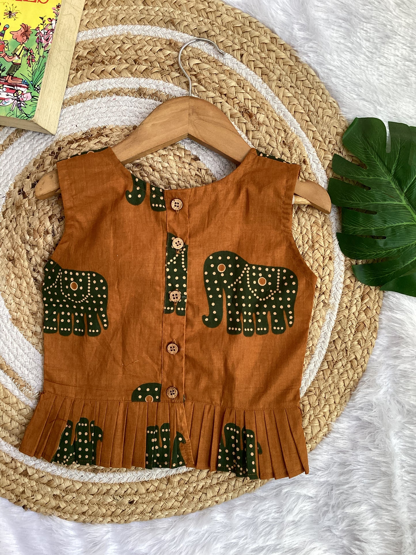 Rust Elephant Cotton Top & Plazo Set