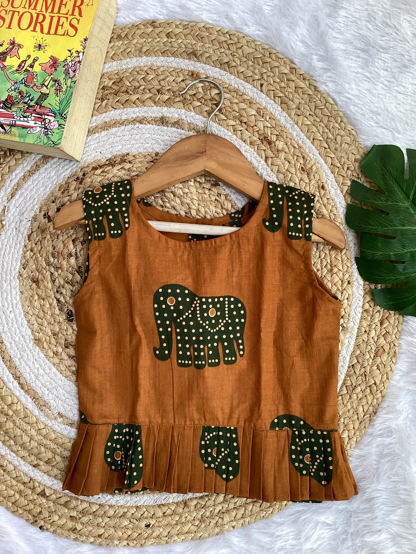 Rust Elephant Cotton Top & Plazo Set