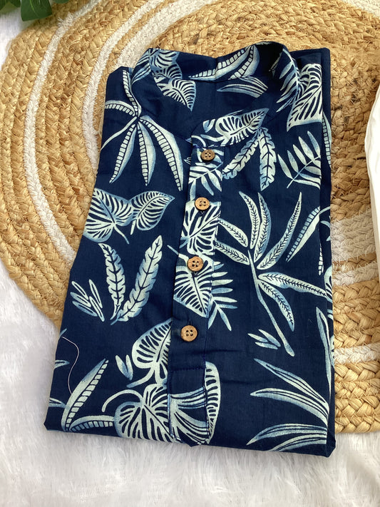 Navy Tropical Kurta Pyjama Set