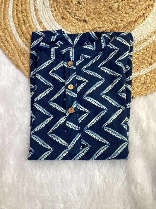 Blue zig zag Print Kurta Pyjama