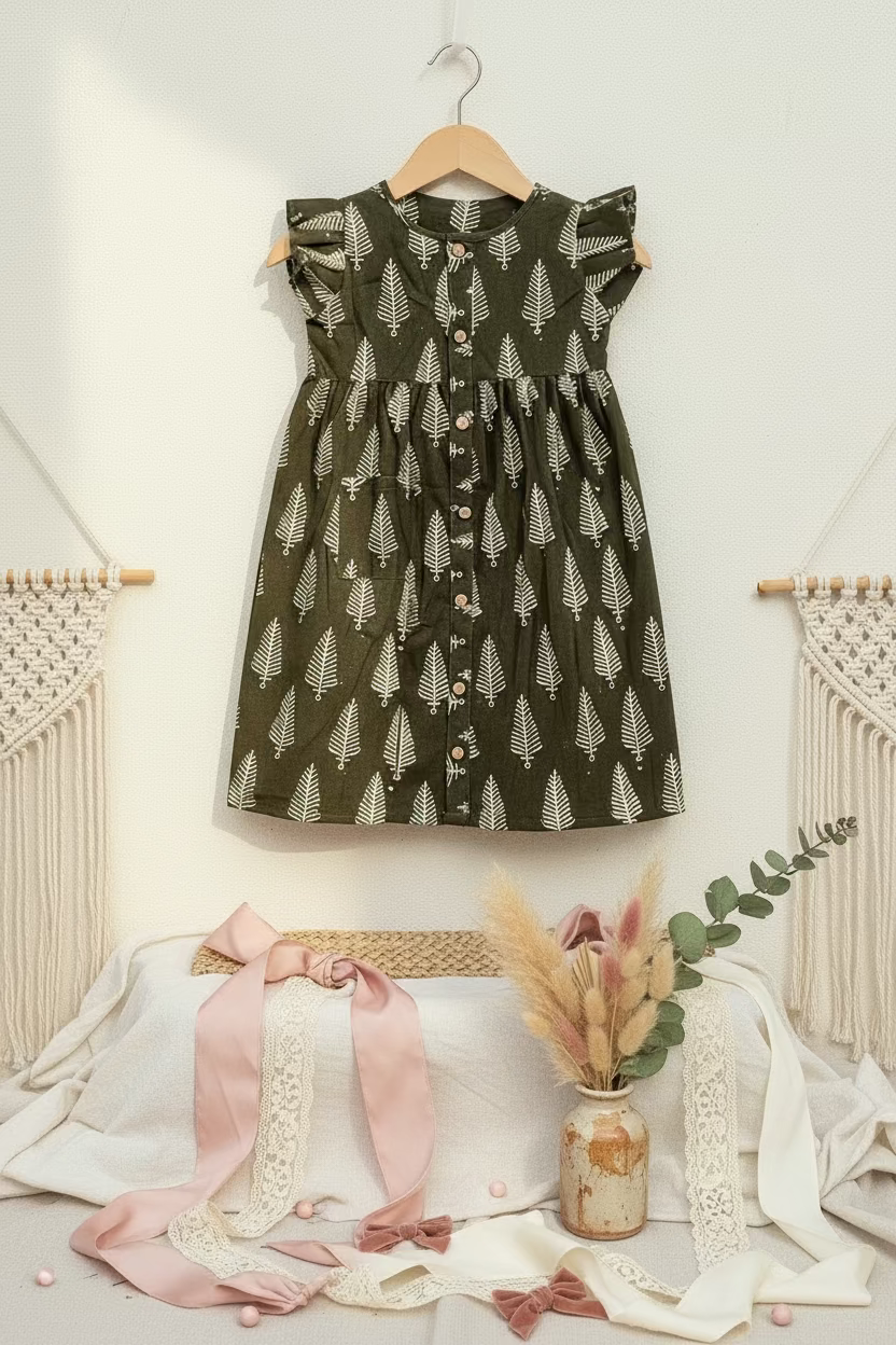 Block Print Green Cotton frock
