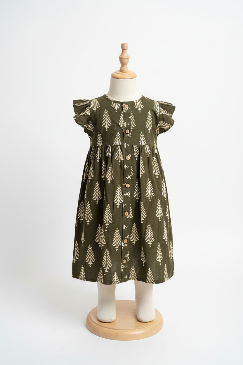 Block Print Green Cotton frock