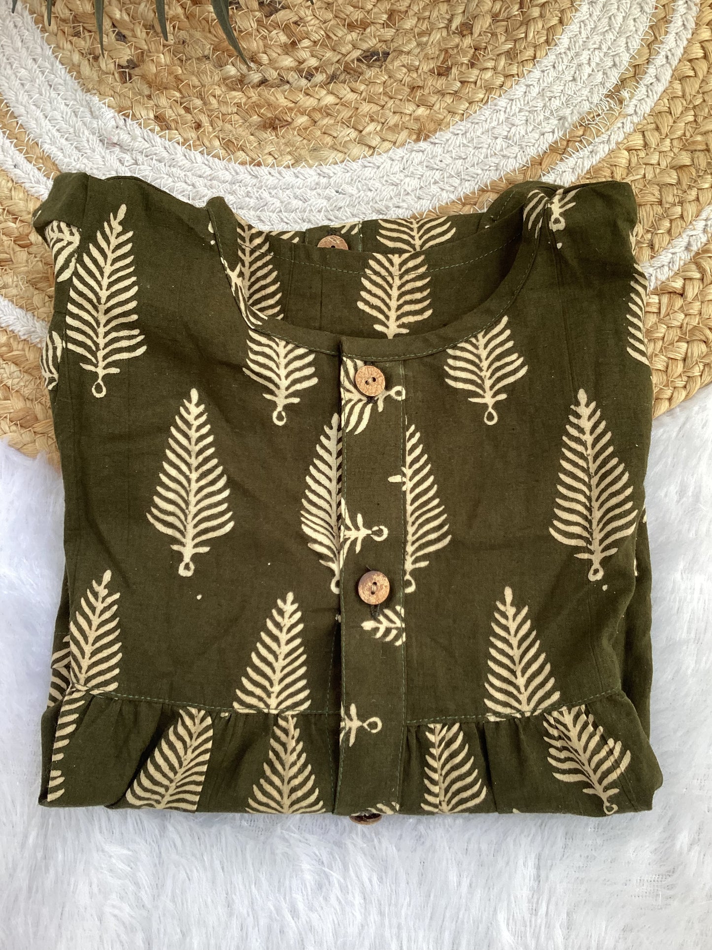 Block Print Green Cotton frock