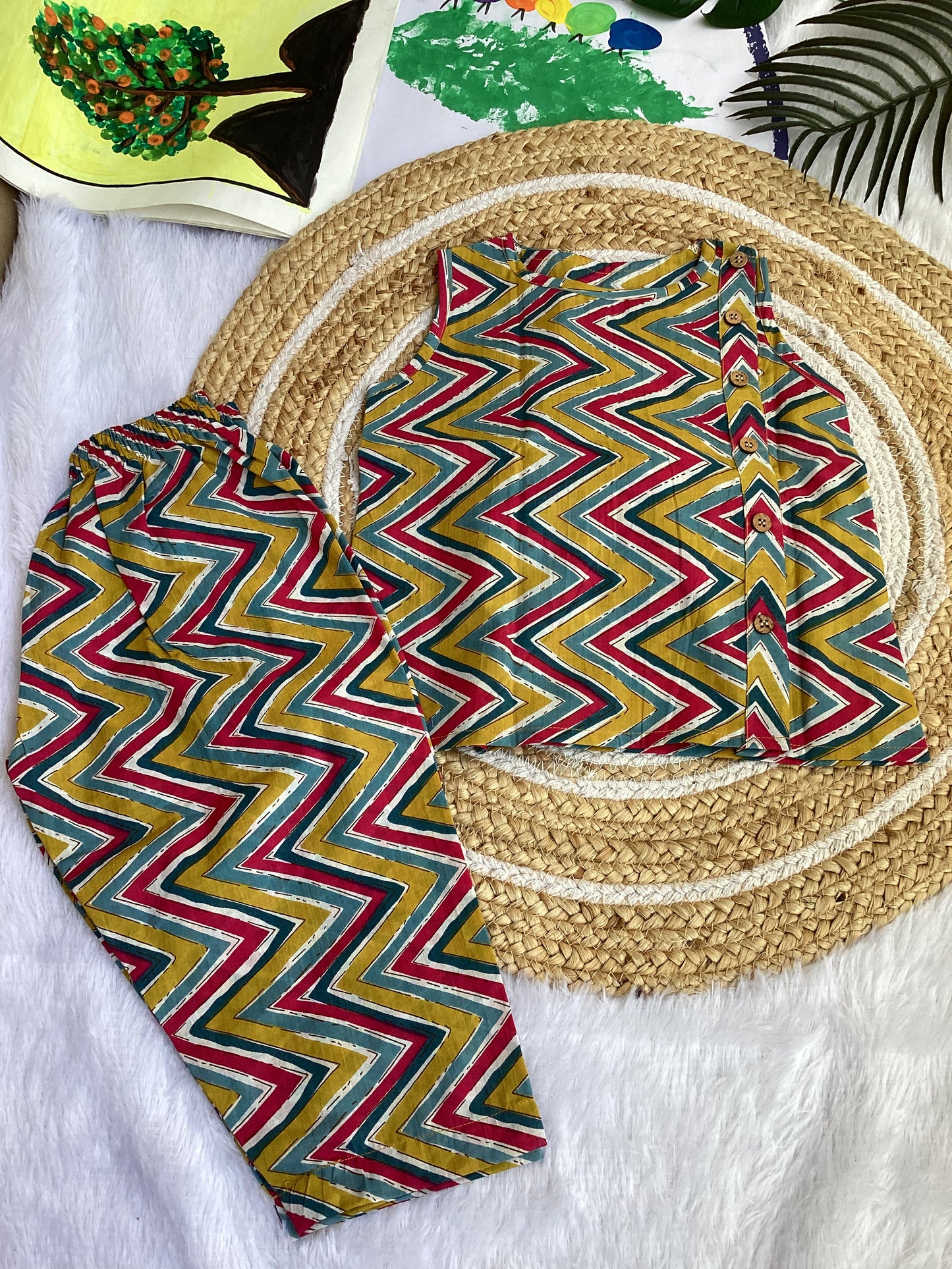 Multiple Colour Zigzag Cotton Co-ord Set