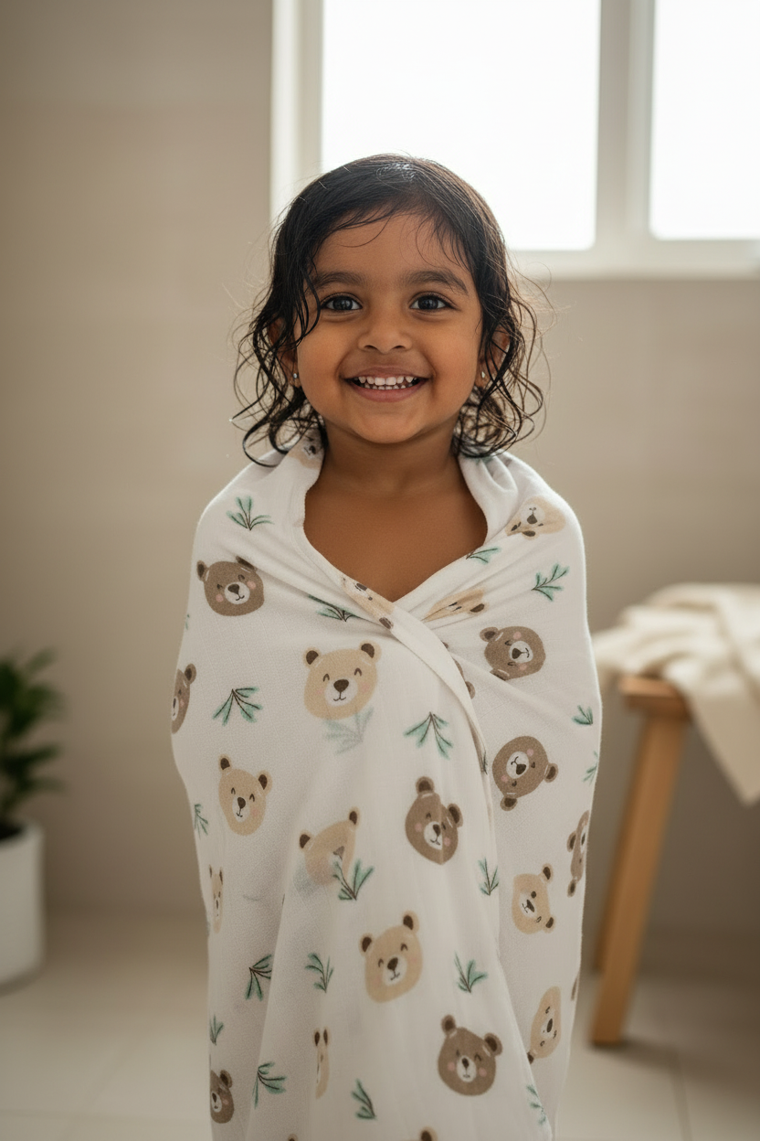 Bear Print Muslin Bath Towel (75*145cm)