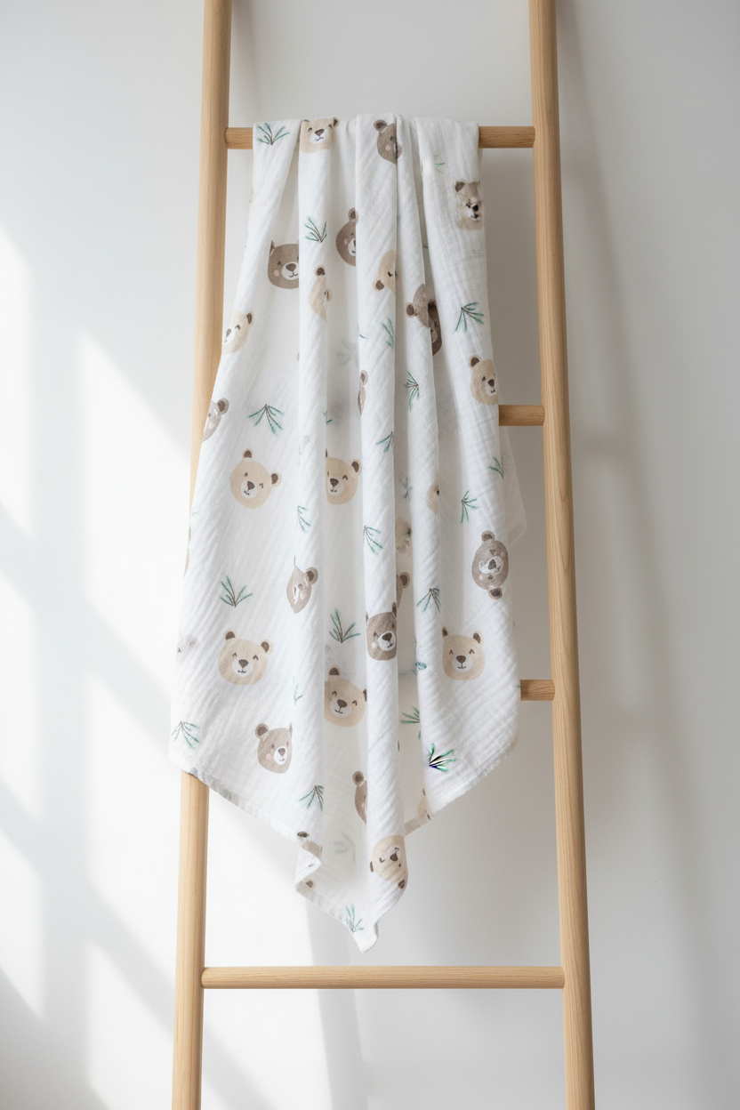 Bear Print Muslin Bath Towel (75*145cm)