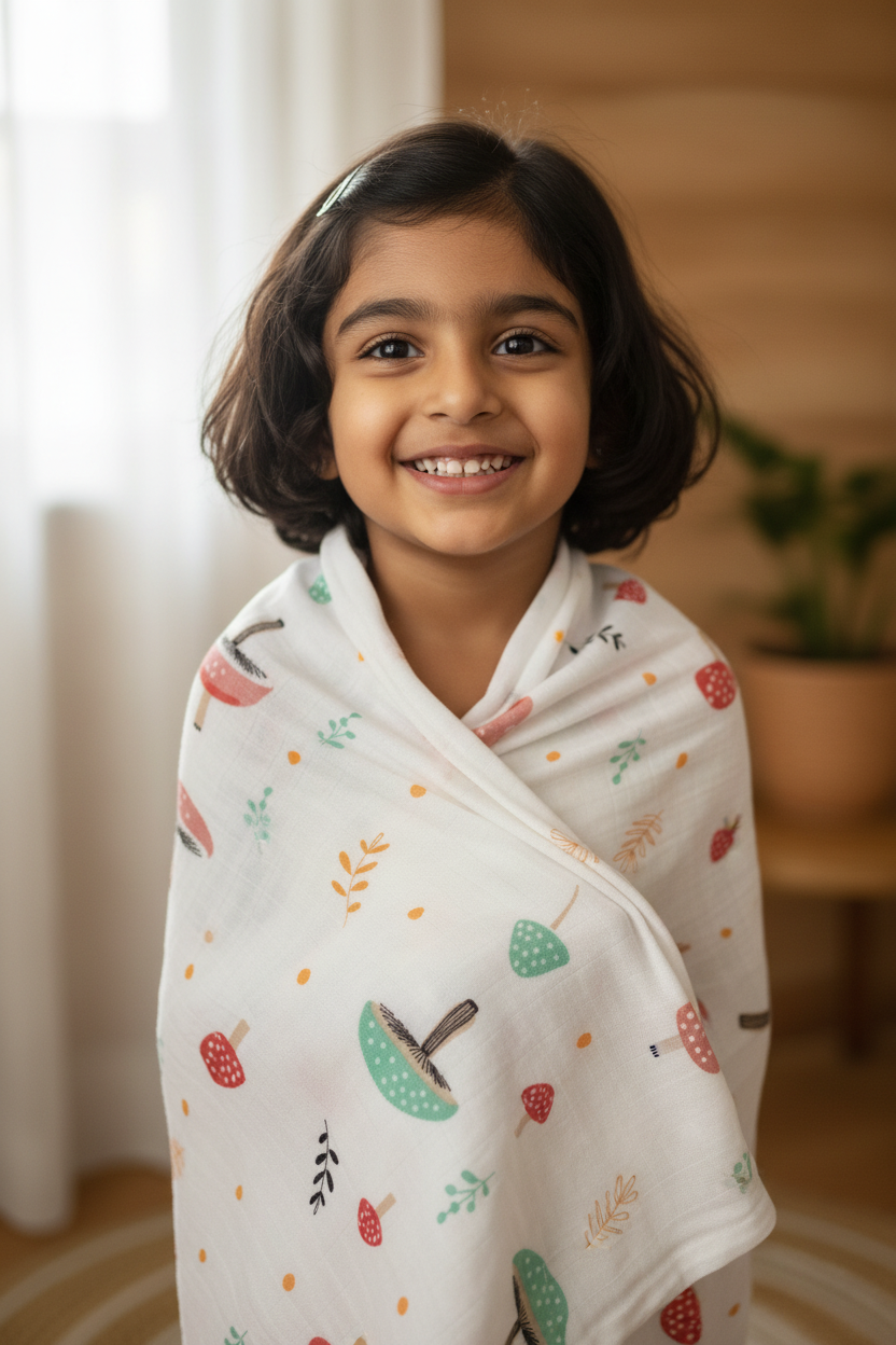 Mushroom Print Muslin Bath Towel (75*145cm)