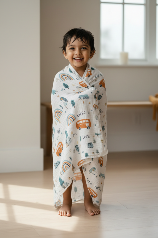 Car Print Muslin Bath Towel (75*145cm)