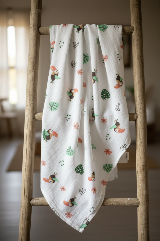 Toucan Bird Print Muslin Bath Towel (75*145cm)
