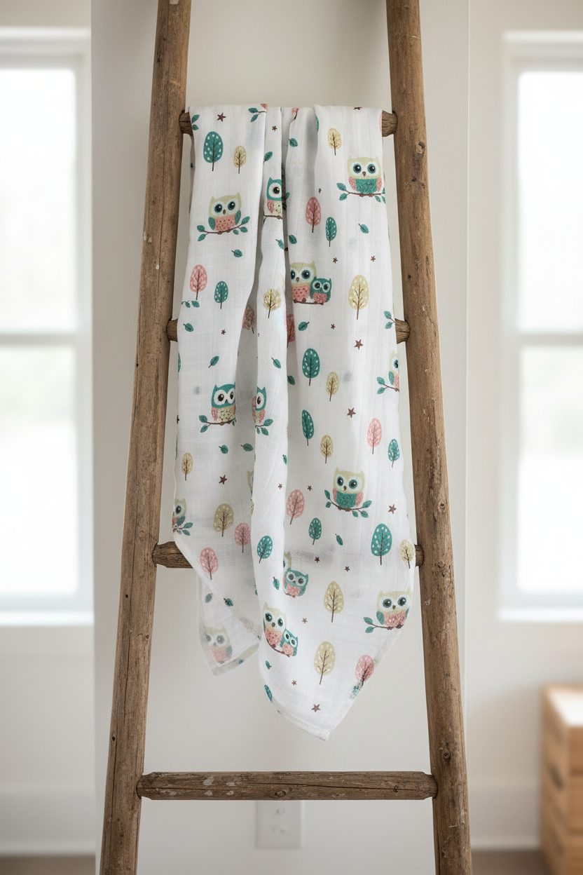 Owl Print Muslin Bath Towel (75*145cm)