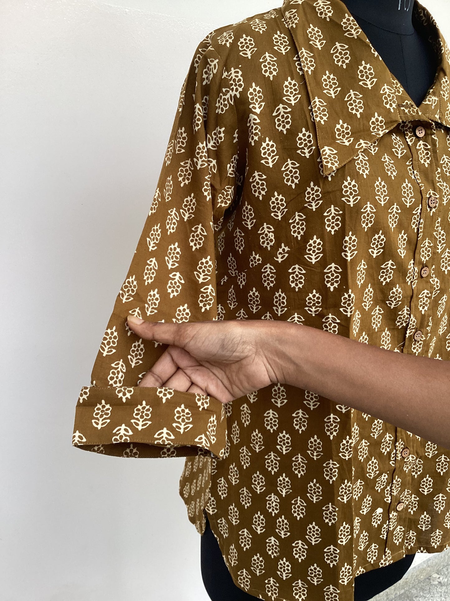 Olive Block Print Cotton Shirt