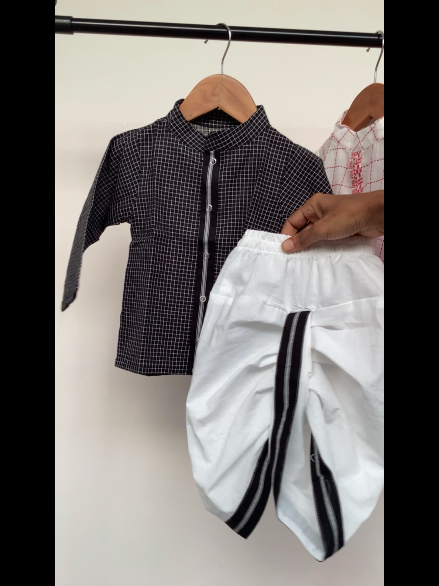 Black and white checks Festive Kurta & Dhoti Set for Boys | 100% Pure Cotton