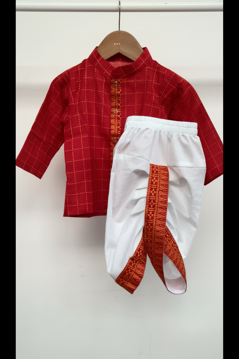 Yellow checks Festive Kurta & Dhoti Set for Boys | 100% Pure Cotton