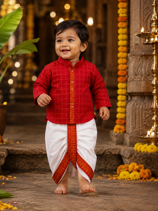 Yellow checks Festive Kurta & Dhoti Set for Boys | 100% Pure Cotton