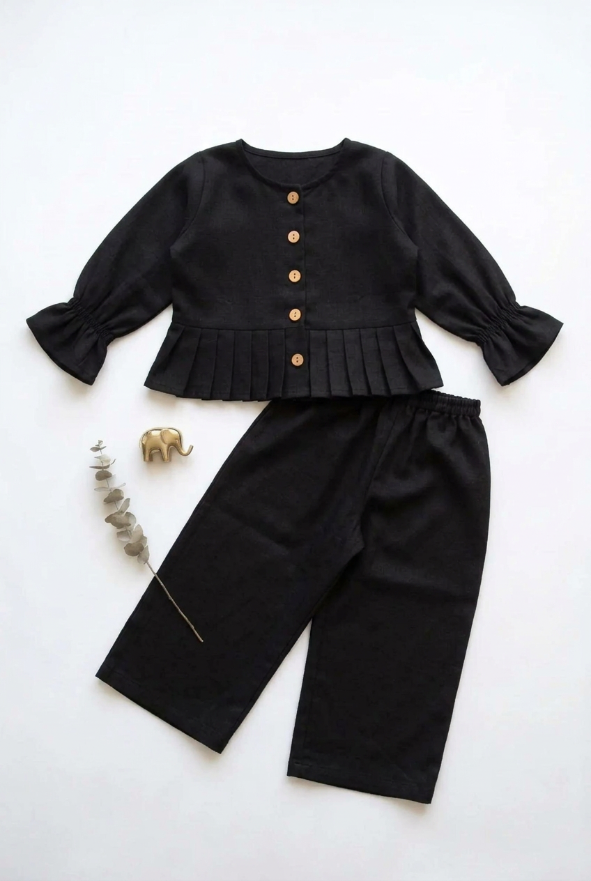 Black Flex Cotton Top & Plazo Set