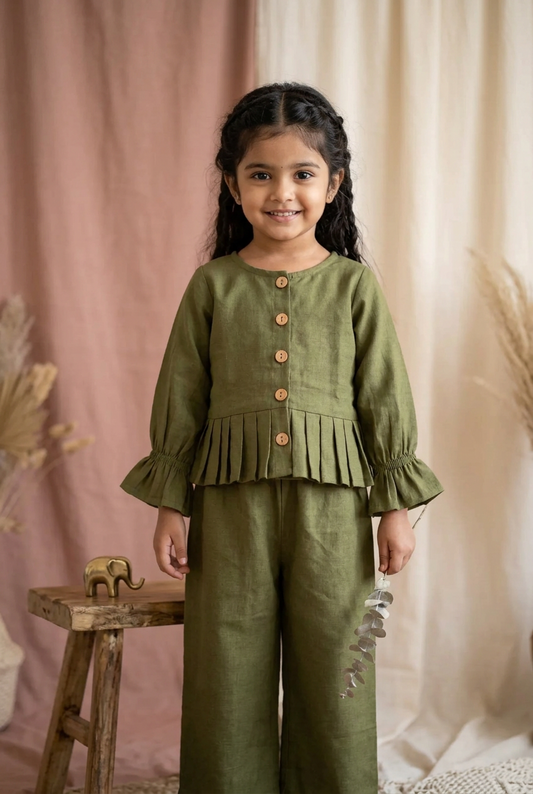 Green Flex Cotton Top & Plazo Set