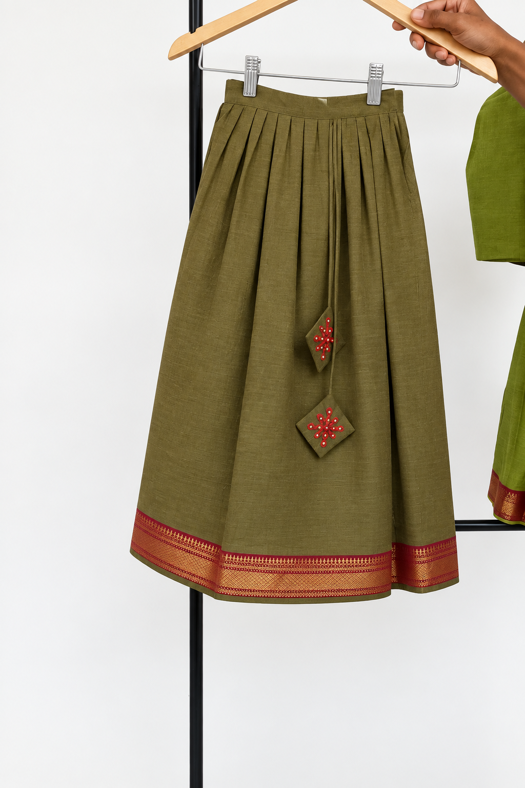 Kolamika Mangalagiri Handloom Cotton Dress – Olive Brown