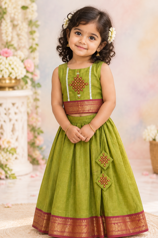 Kolamika Mangalagiri Handloom Cotton Dress – Green