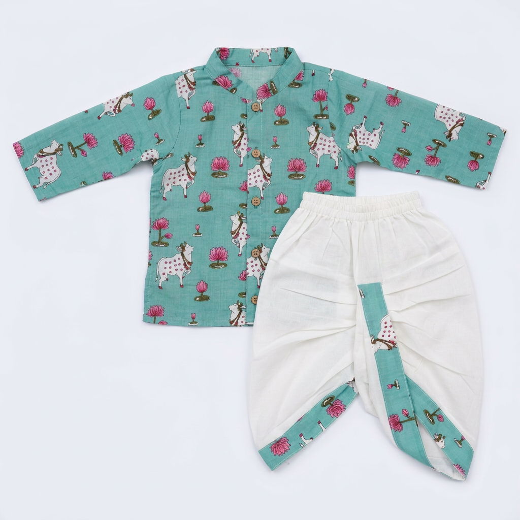 Diwali Traditional Pichwai Print Festive Kurta & Dhoti Set for Boys | 100% Pure Cotton