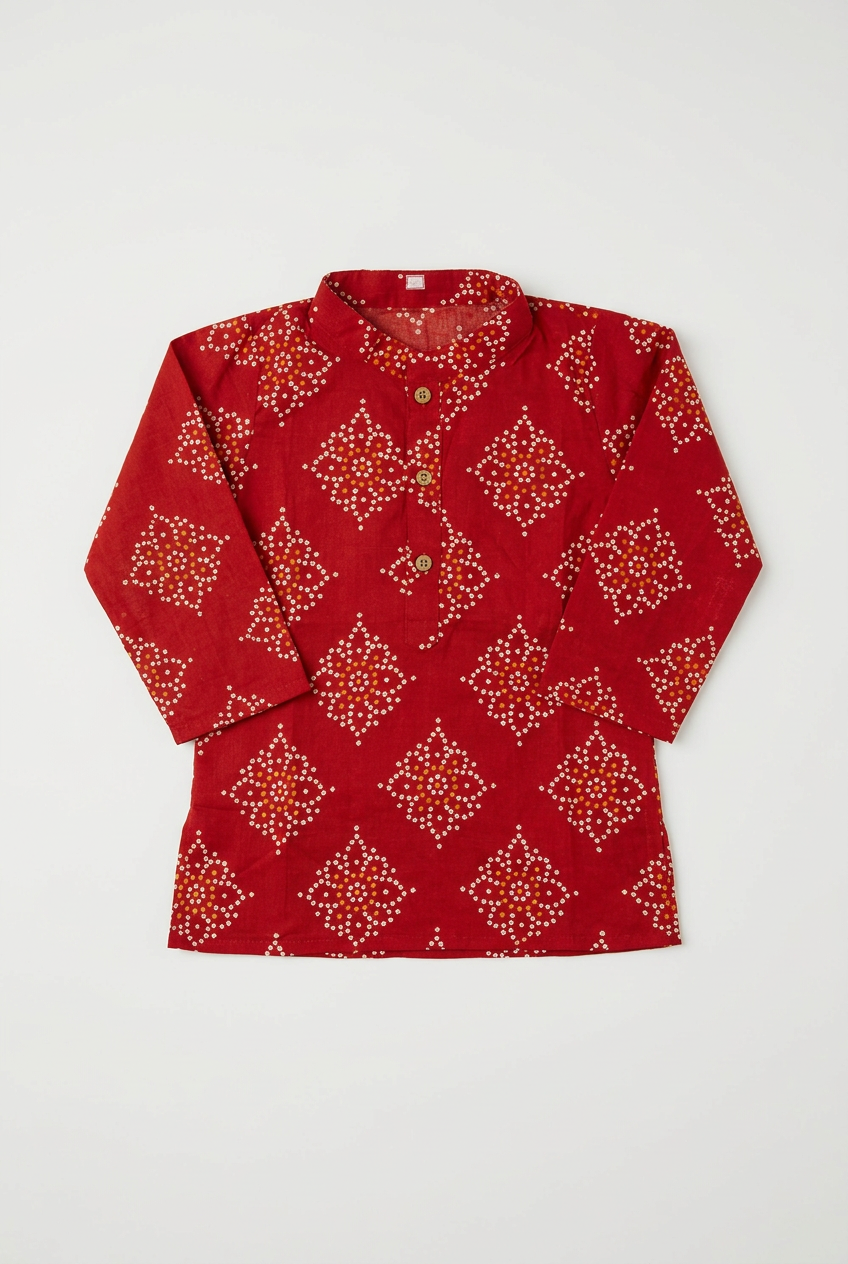 Diwali Traditional Red Bandhini Festive Kurta & pant Set for Boys | 100% Pure Cotton