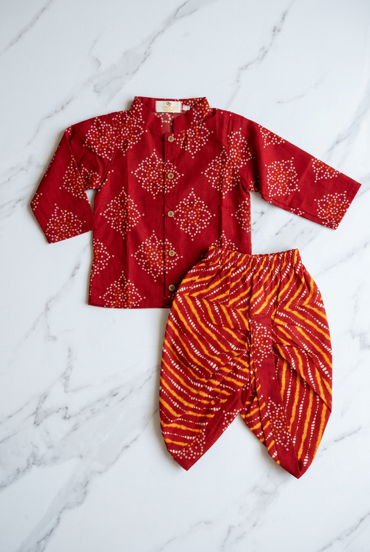 Diwali Traditional Red Festive Kurta & Dhoti Set for Boys | 100% Pure Cotton