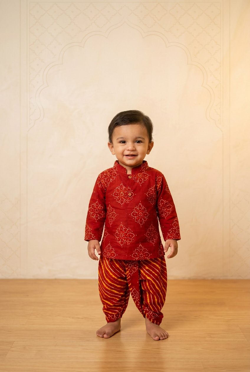 Diwali Traditional Red Festive Kurta & Dhoti Set for Boys | 100% Pure Cotton