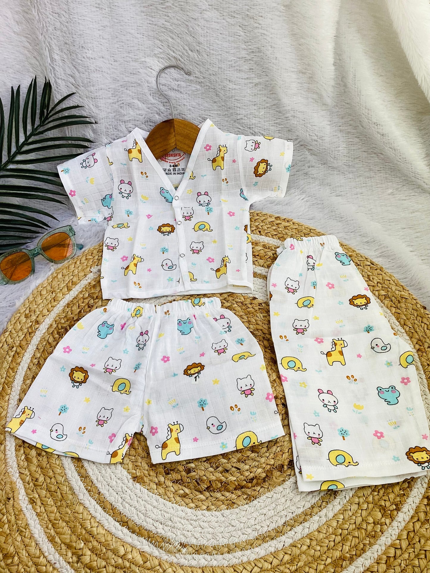 MUSLIN SHIRT & SHORT WITH EXTRA PANT(3 PIECE SET)-Lion print