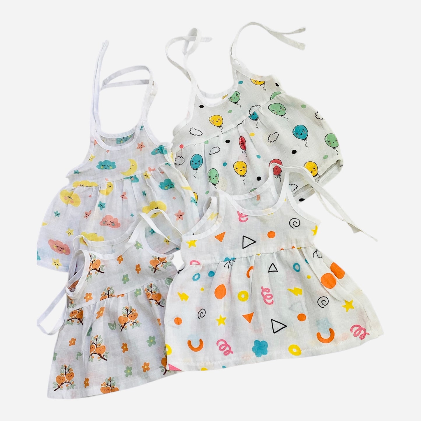 MUSLIN KNOT FROCK (SET - 4) - 100% ORGANIC MUSLIN COTTON