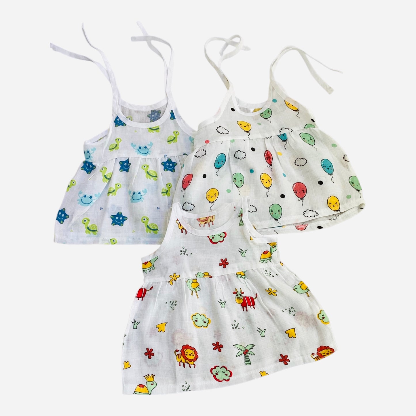 MUSLIN KNOT FROCK (SET - 3)  - 100% ORGANIC MUSLIN COTTON