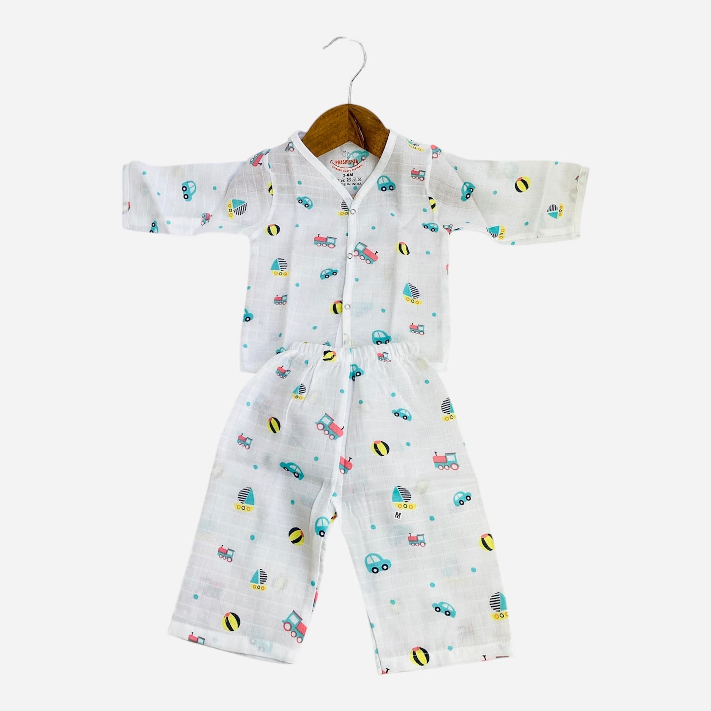 Muslin Full Sleeve Pyjama/Sleep Suit -Beep Print
