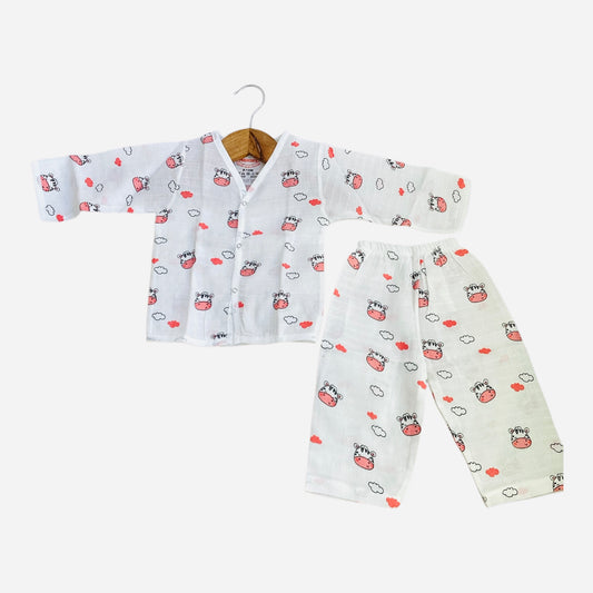 Muslin Full Sleeve Pyjama/Sleep Suit -Moo-Moo Print