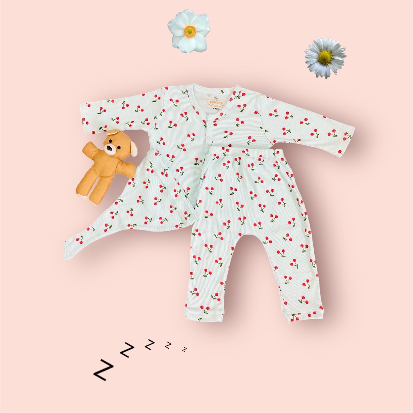 Cherry Sleep Suits with Beanie(Knot Hat)